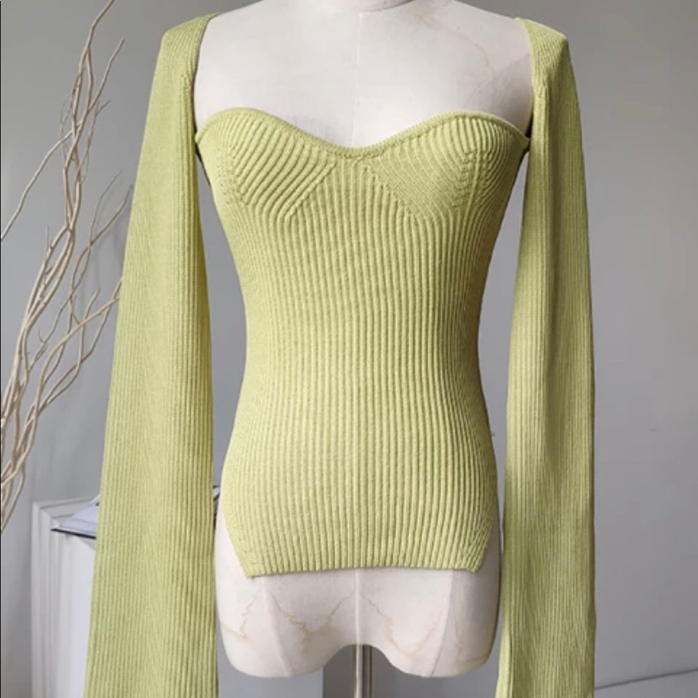 Sweetheart neckline bell sleeve sweater